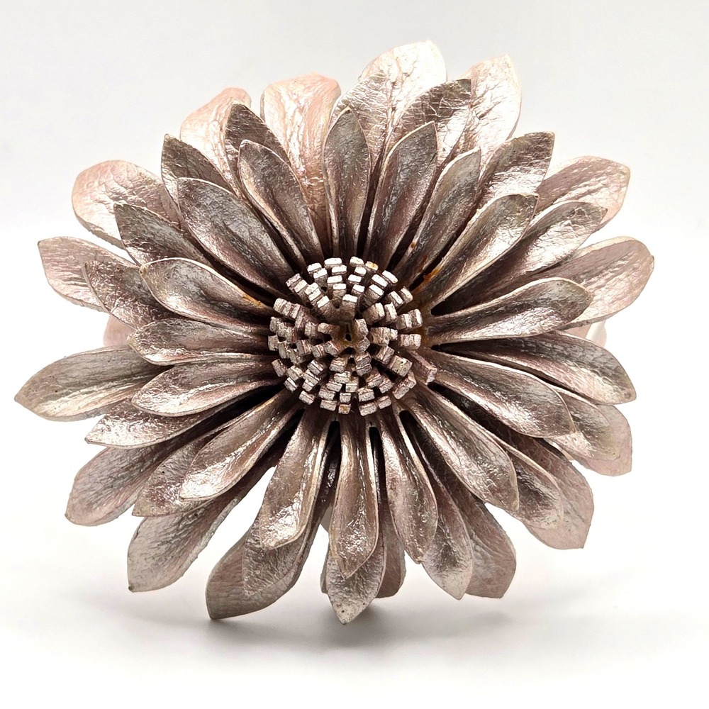 Spa on the Avenue Metallic Rose Gold 3" Leather‎ Flower Cuff Bracelet NWT
